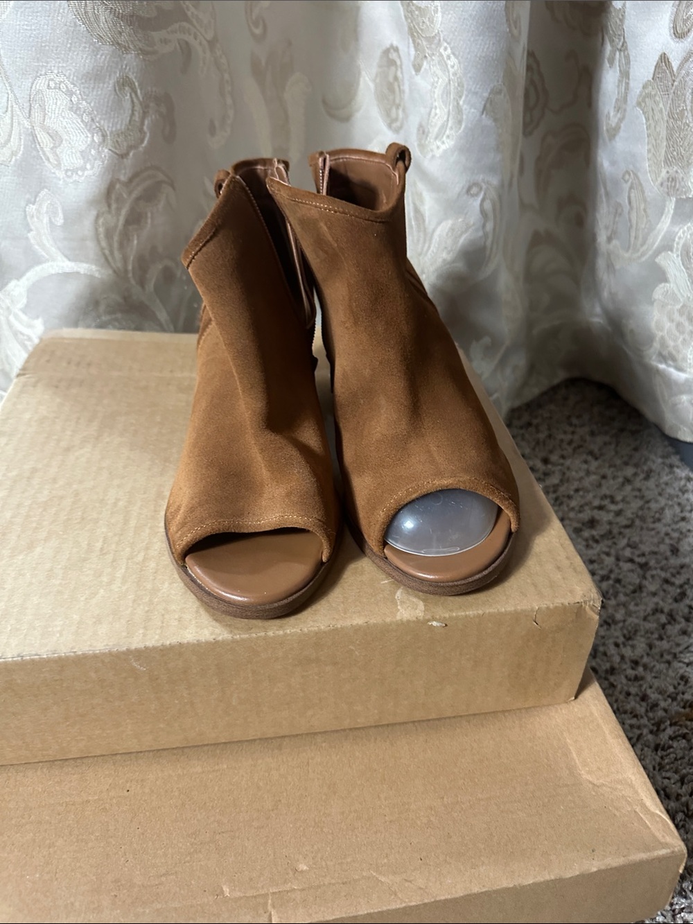 Aldo Brown Suede Peep-Toe Ankle Mules